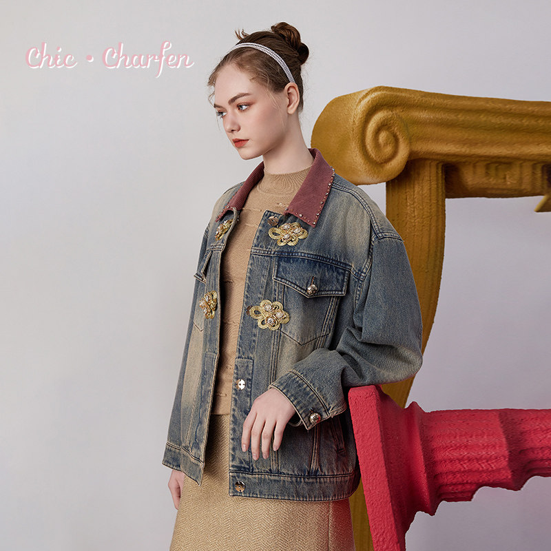 复古灯芯绒水洗牛仔外套女