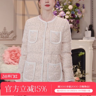 CHARFEN小香风粗花呢短款圆领白色气质名媛羽绒服FJF5D601-6007Y