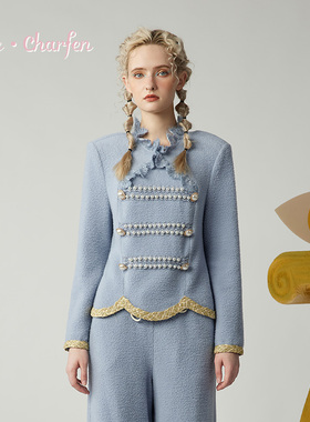 CHARFEN小香风双排扣短款外套女设计感衬衫上衣女CFE5H556-5065T