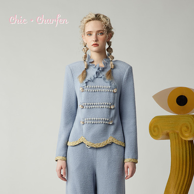 小香风双排扣短款外套女