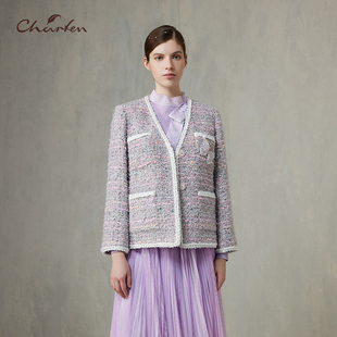 CHARFEN2025春季新款温婉气质小香风粗花呢外套女CFF1B320-3020A