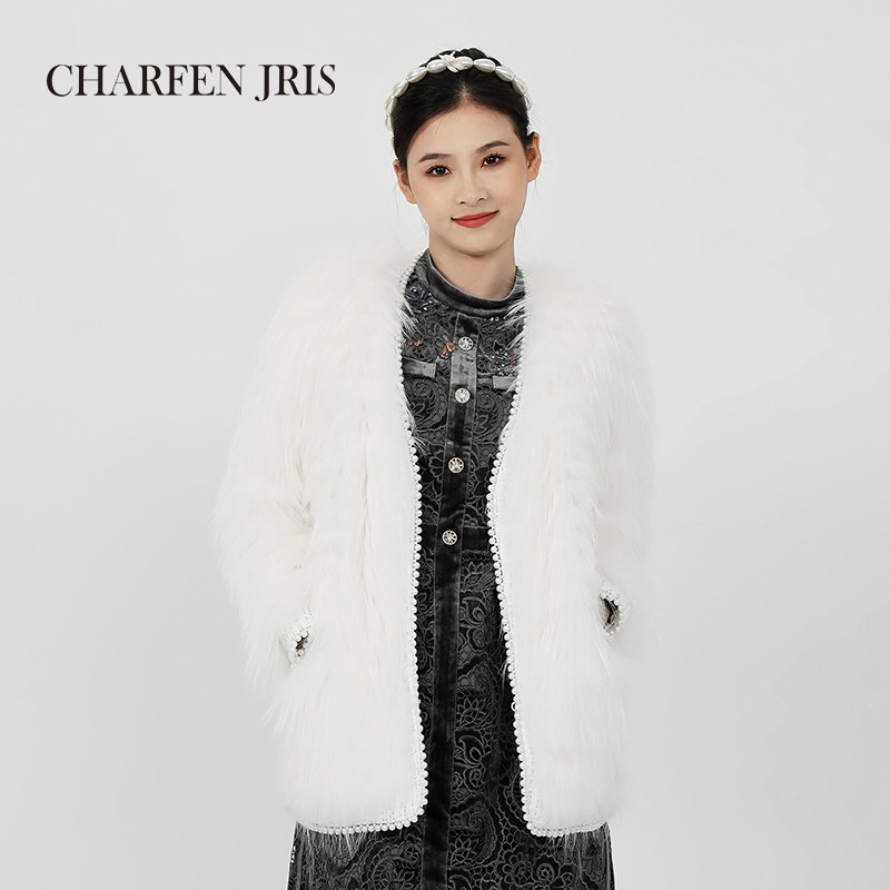 CHARFEN冬季新款珍珠织带皮草