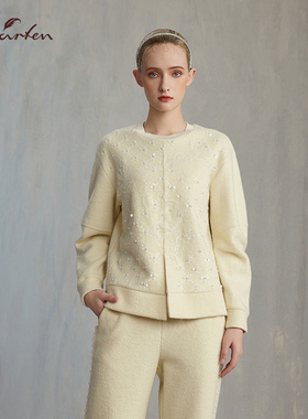 CHARFEN冬季新款重工珠片套头小香风短款针织上衣CFE5E313-3019B