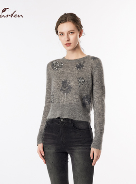 CHARFEN秋季新款时尚百搭圆领套头针织衫毛衣上衣CFF3A813-8028C