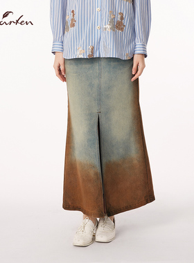 CHARFEN2025秋季新款复古流光琥珀渐变牛仔半身裙CFF3A505-5011S
