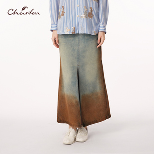 5011S 复古流光琥珀渐变牛仔半身裙CFF3A505 CHARFEN2025秋季 新款