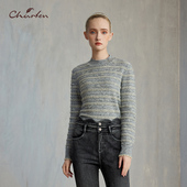 重工刺绣高级灰条纹针织套头上衣CFE5E813 CHARFEN冬季 新款 8023C