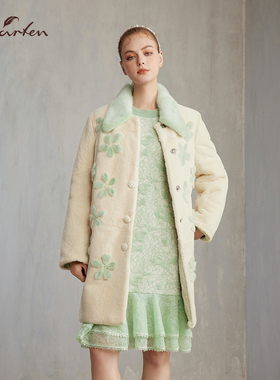 CHARFEN法式温柔风翻领拼花皮草长款轻奢貂毛外套CFE5F820-8069M