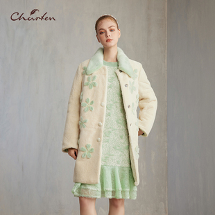 8069M 轻奢貂毛外套CFE5F820 CHARFEN法式 温柔风翻领拼花皮草长款