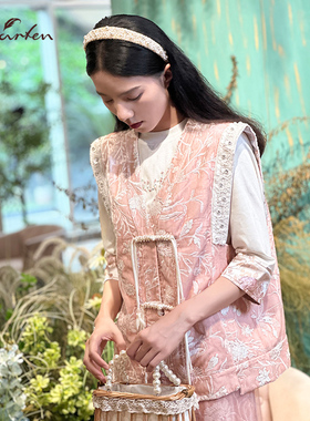 CHARFEN春季新款百搭显瘦重工钉珠亮片新中式马甲CFE3G090-0100A