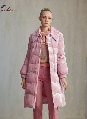 CHARFEN冬季新款时尚百搭显瘦丝绒重工钉珠羽绒服CFE5E820-8052Y