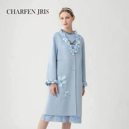 CHARFENJRIS冬季新款气质立体花钉珠双面呢大衣FJE5D651-6066V