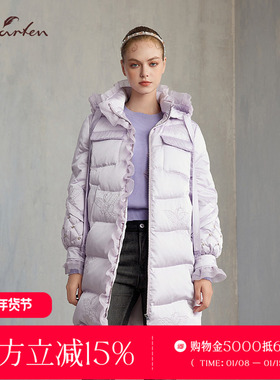 CHARFEN2024冬季新款重工刺绣荷叶边连帽羽绒服女CFE5E106-1079Y