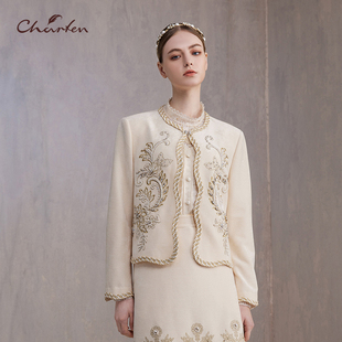 CHARFEN秋季新款时尚百搭显瘦重工钉珠小香风外套CFE3B006-0010A