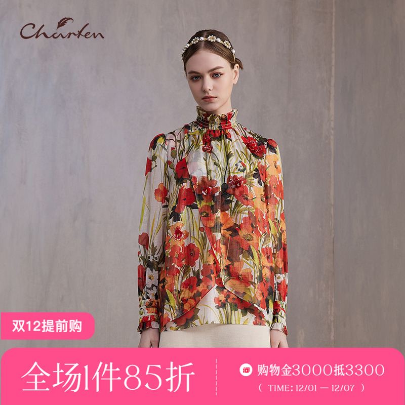 时尚百搭显瘦印花衬衫上衣