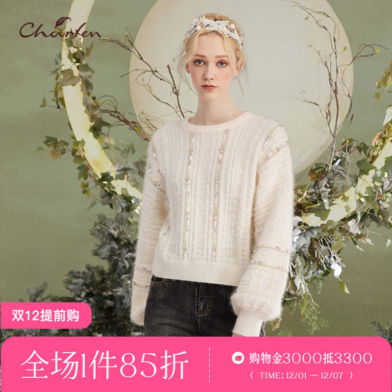 优雅套头百搭灯笼袖毛针织上衣女