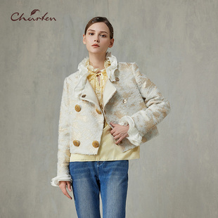 CHARFEN小香风重工双排扣短外套优雅百搭显瘦花呢CFF1A509 5009A