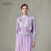 女设计感上衣CFF1B329 CHARFEN新中式 风立领蝴蝶刺绣针织衫 3085C