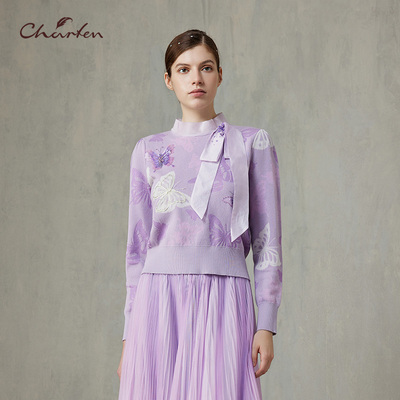 CHARFEN新中式立领蝴蝶刺绣针织