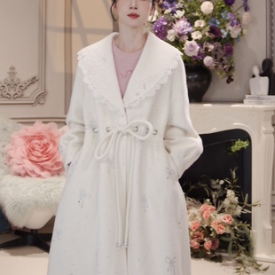 CHARFEN温柔风白色绵羊毛大衣女中长款 1099V 气质外套CFE5D100