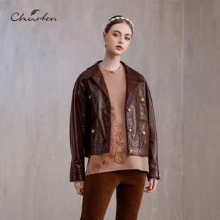 百搭显瘦美拉德羊皮衣外套CFE3D332 时尚 3070W 新款 CHARFEN春季