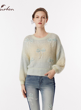 CHARFEN甜美风立体蝴蝶结圆领针织衫百搭显瘦毛衣CFF3A838-8038C