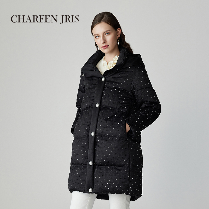 CHARFENJRIS 2024年冬百搭时尚中长款羽绒服外套女FJE5E681-6153Y