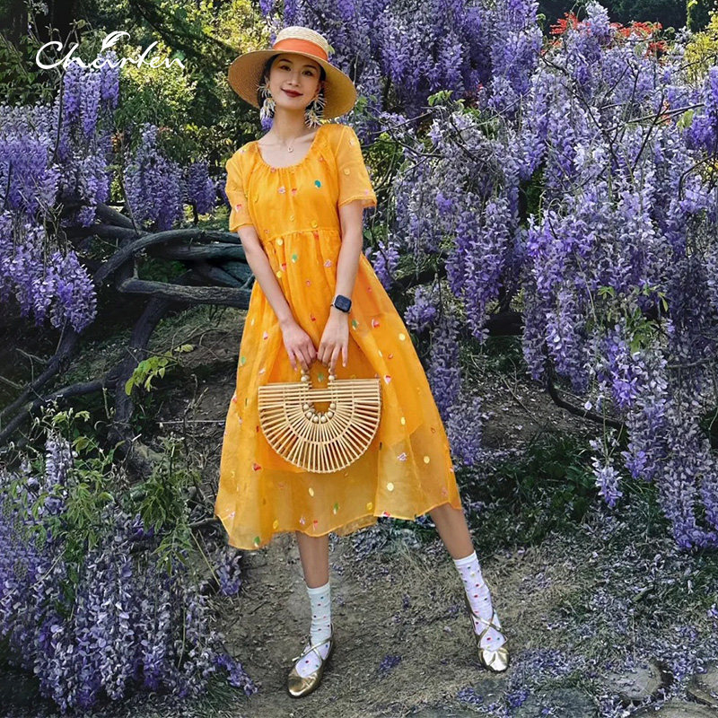 Charfen朝峰连衣裙女2026夏季新款小众不撞款多巴胺穿搭裙子3086G