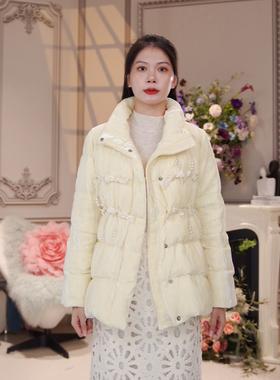 CHARFEN新中式风立领短款羽绒服女蝴蝶结面包服CFF5D968-9117Y