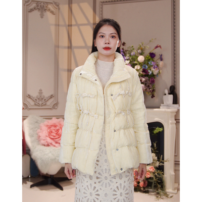 CHARFEN新中式风立领短款羽绒服女蝴蝶结面包服CFF5D968-9117Y