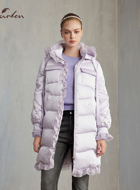 CHARFEN2024冬季新款重工刺绣荷叶边连帽羽绒服女CFE5E106-1079Y