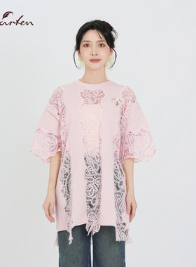 CHARFEN设计感蕾丝镂空钩花短袖T恤宽松上衣CFF2D977-9115B无内搭