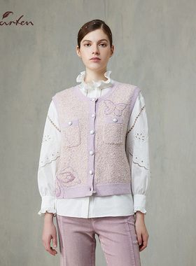 甜美淑女风针织马甲女白色纽扣开衫背心显瘦上衣CFF1D329-3072C