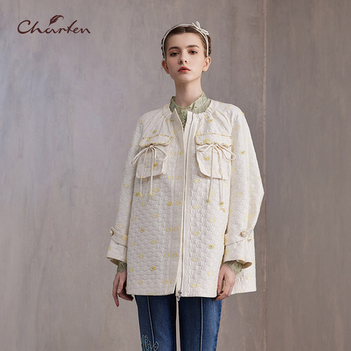 CHARFEN春季新款时尚百搭宽松显瘦提花肌理感外套CFE3B380-3099A