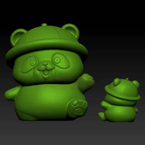 卡通熊猫三维立体图 圆雕图STL图戴帽子熊雕刻图3D打印模型图C612