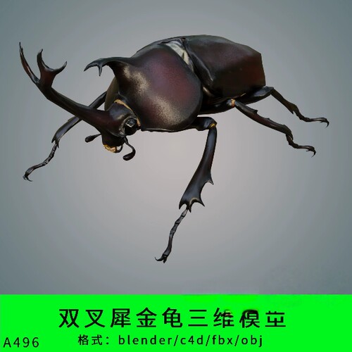 blender双叉犀金龟三维模型3d素材c4d/fbx/obj甲虫写实昆虫六足