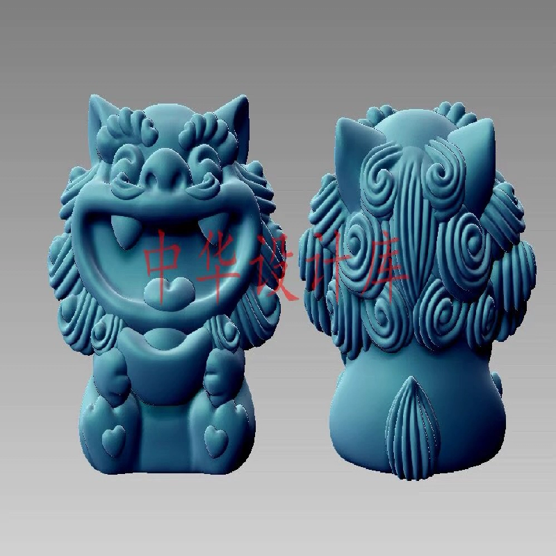 元宝醒狮瓦猫STL三维立体圆雕图玉雕3D打印