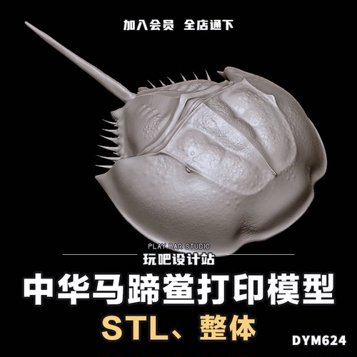 马蹄蟹中华马蹄鲎STL三维模型3D打印圆雕图纸C4D动物手办建模参考