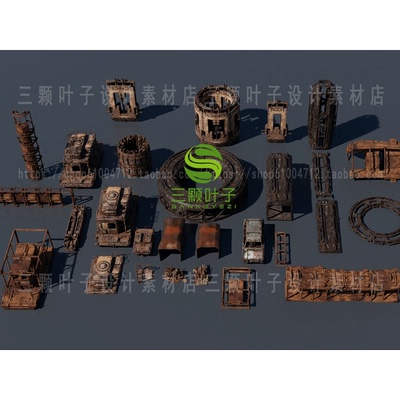 blender末日废土风格建筑车辆3D模型 科幻建筑面板 场景道具代下