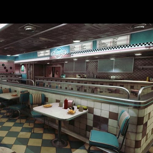 UE4UE5欧美式快餐厅室内混乱环境Rinos Diner Environment