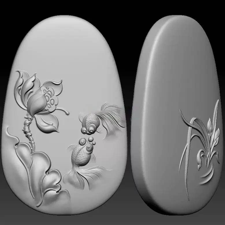 荷花鱼兰花三维立体图jdp精雕图浮雕图stl文件雕刻机3d模型1306