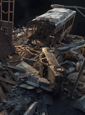 KitBash Wreckage末日城市建筑房屋飞机车交通废墟blender多格式