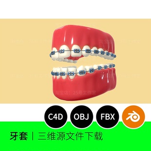牙套箍牙牙根牙齿模型口腔blender建模C4D素材文件下载牙龈1096
