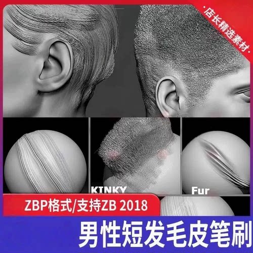 zbrush写实美式非洲头发毛发发髻卷发扭结直发zb胡须眉毛雕刻笔刷