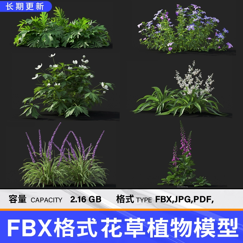 C4D花草模型 FBX植物模型含材质贴图 支持OC渲染器阿诺德Redshift
