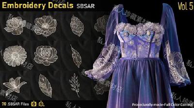 刺绣贴花sbsar纹理花边花朵服装装饰贴图Substance painter sd191