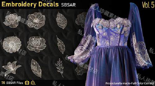 刺绣贴花sbsar纹理花边花朵服装装饰贴图Substance painter sd191