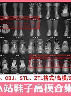 A站20双鞋子ztl/stl高精度高模3d模型拖鞋男女士高跟鞋合集zbrush