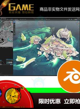 Blender卡通海岛城堡建筑城市二次元海港岛屿模型建模素材渲染22