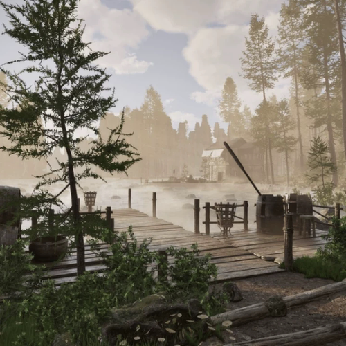 UE5.3写实中世纪小河湖边森林村庄木屋Lake Village